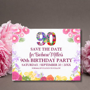 Floral Elegant 90ste verjaardag Save the Date 90 Briefkaart