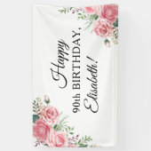 Floral elegant 90th birthday party spandoek (Verticaal)