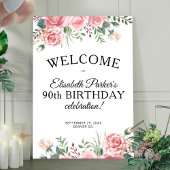 Floral elegant 90th birthday party welcome  poster