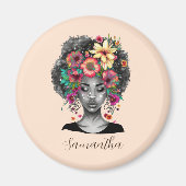 Floral Elegant Afro Woman Magneet (Voorkant)