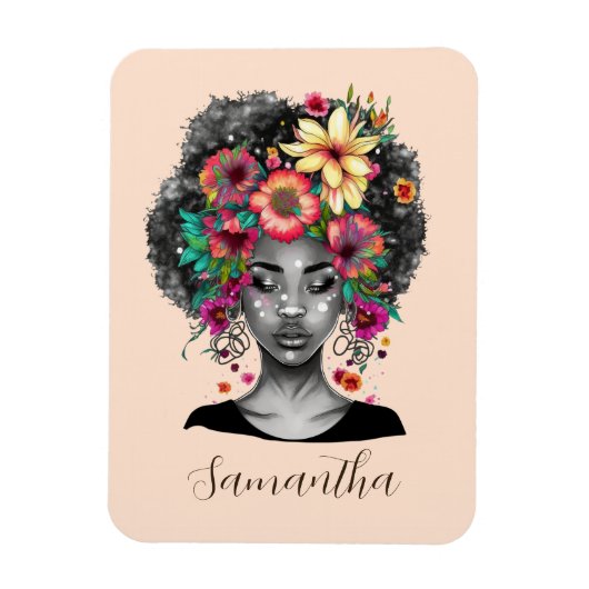 Floral Elegant Afro Woman Magneet (Verticaal)