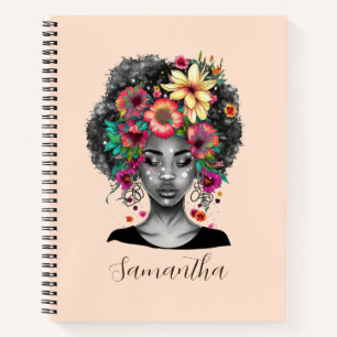 Floral Elegant Afro Woman Notitieboek