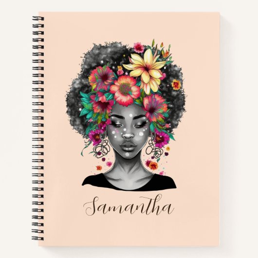 Floral Elegant Afro Woman Notitieboek (Voorkant)