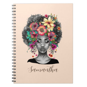 Floral Elegant Afro Woman Notitieboek