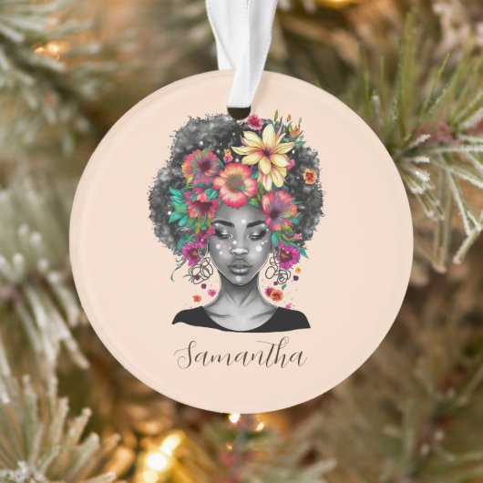 Floral Elegant Afro Woman Ornament (Boom)