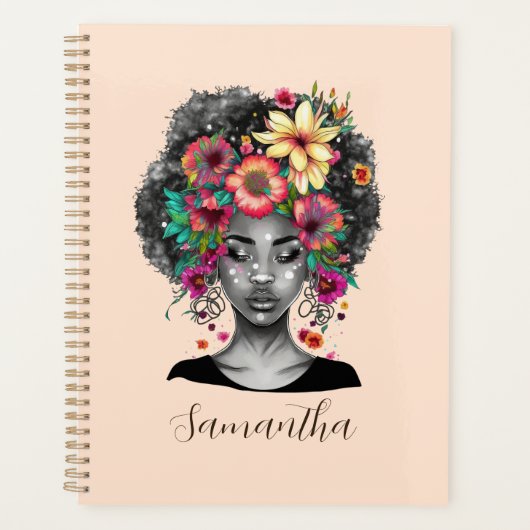 Floral Elegant Afro Woman Planner (Voorkant)