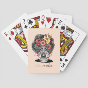 Floral Elegant Afro Woman Pokerkaarten