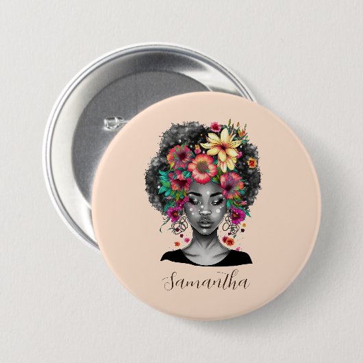 Floral Elegant Afro Woman Ronde Button 7,6 Cm (Voorkant /achterkant)