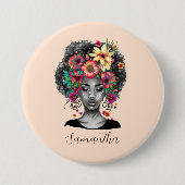 Floral Elegant Afro Woman Ronde Button 7,6 Cm (Voorkant)