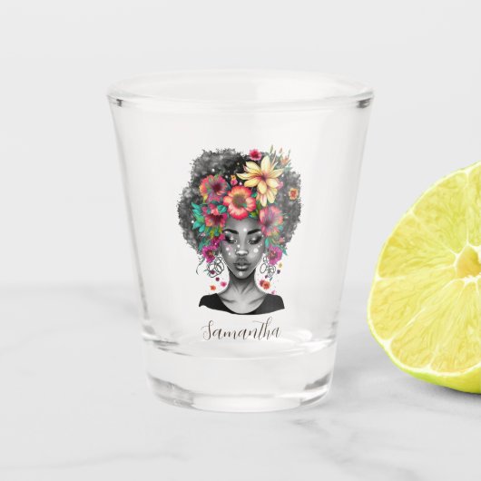Floral Elegant Afro Woman Shot Glas (Voorkant)