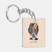 Floral Elegant Afro Woman Sleutelhanger (Voorkant Links)