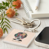 Floral Elegant Afro Woman Sleutelhanger (Voorkant Rechts)