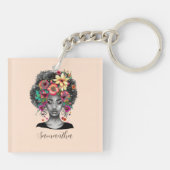 Floral Elegant Afro Woman Sleutelhanger (Achterkant)