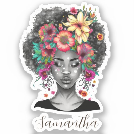 Floral Elegant Afro Woman Sticker (Voorkant)