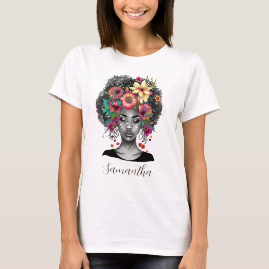 Floral Elegant Afro Woman T-shirt (Voorkant)