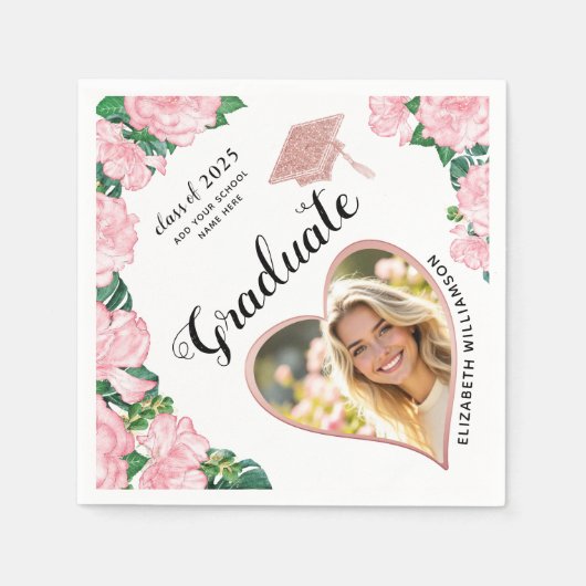 Floral Elegant Afstuderen Foto 2025 Afstuderen Servet (Voorkant)