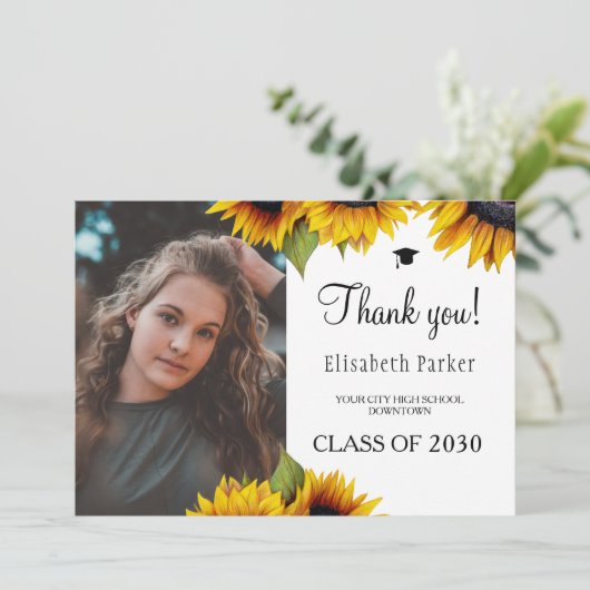 Floral elegant afstuderen foto afstuderen bedankt (Staand voorkant)