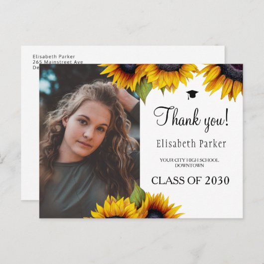 Floral elegant afstuderen foto afstuderen bedankt briefkaart (Voorkant / Achterkant)