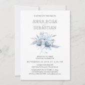 *~* Floral Elegant AR15 WEDDING Blue Roos RSVP + Kaart (Voorkant)