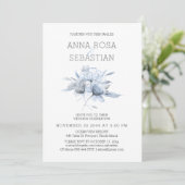 *~* Floral Elegant AR15 WEDDING Blue Roos RSVP + Kaart (Staand voorkant)