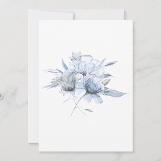 *~* Floral Elegant AR15 WEDDING Blue Roos RSVP + Kaart (Achterkant)