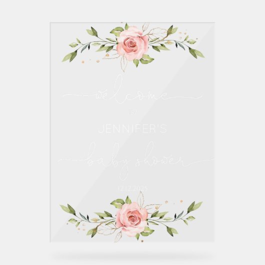 Floral elegant baby shower welkom acryl bord (Voorkant)