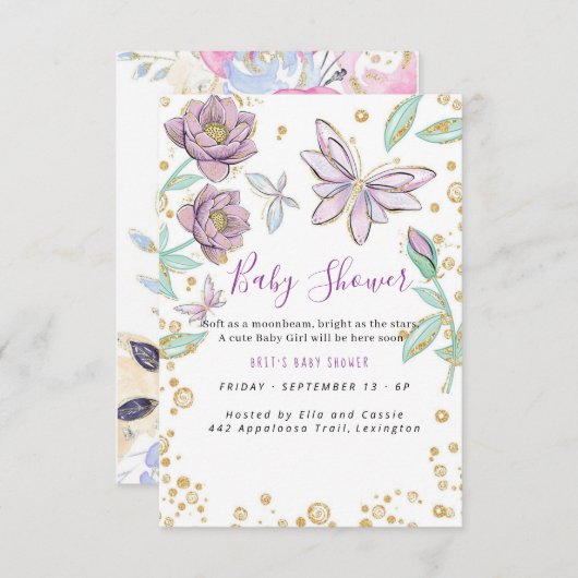 Floral Elegant Babyshower Kaart (Voorkant / Achterkant)