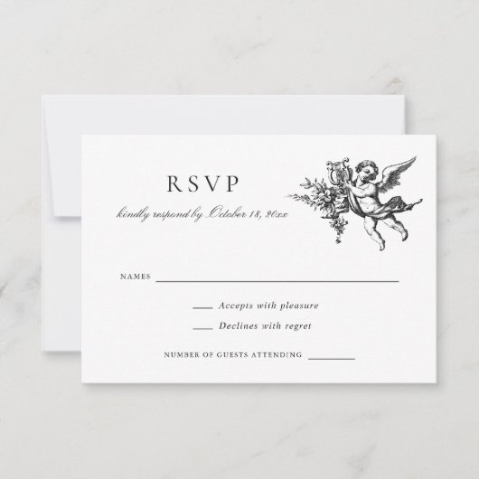 Floral Elegant  Barok Toile Wedding RSVP Kaart (Voorkant)