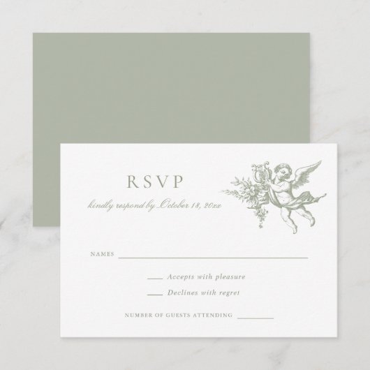 Floral Elegant  Barok Toile Wedding RSVP Kaart (Voorkant / Achterkant)