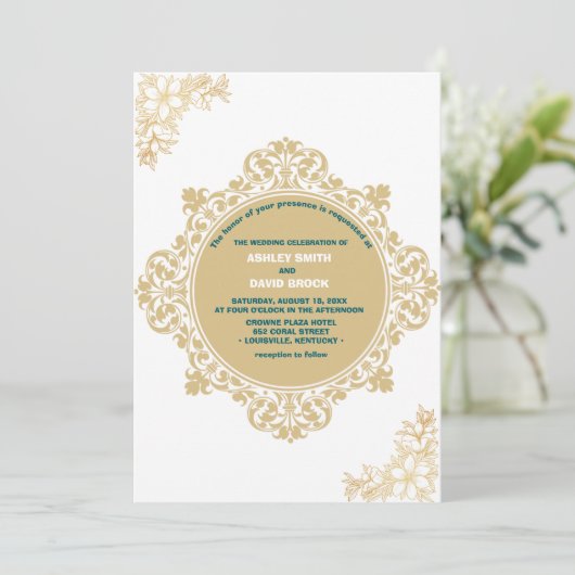 Floral Elegant Beige Neutral Bruiloft Kaart (Staand voorkant)