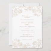 Floral Elegant  Beige Neutral Bruiloft Kaart (Voorkant)