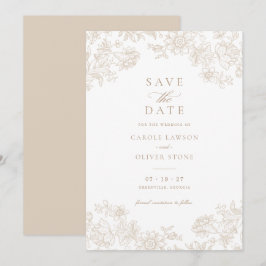 Floral Elegant  Beige Save the Date Kaart
