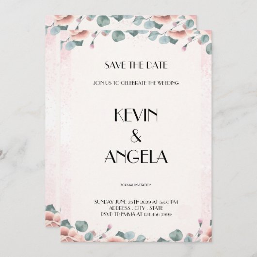 Floral Elegant Bewaar de datum bruiloft uitnodigin Kaart (Voorkant / Achterkant)