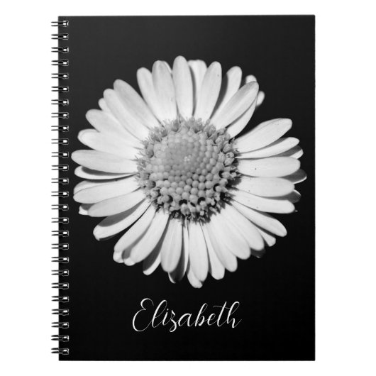 Floral Elegant Big Black en White Daisy voegen naa Notitieboek (Voorkant)