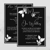 Floral Elegant Black and White Wedding Kaart (Voorkant / Achterkant)