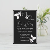Floral Elegant Black and White Wedding Kaart (Staand voorkant)