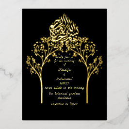 Floral-elegant BLACK moslim bruiloft Folie Uitnodiging Briefkaart
