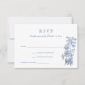 Floral Elegant  Blauw Bruiloft RSVP Kaart (Voorkant)