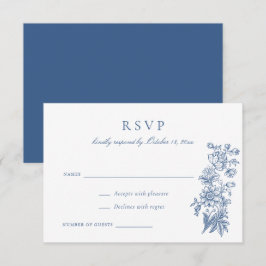 Floral Elegant  Blauw Bruiloft RSVP Kaart