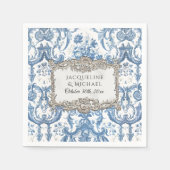 Floral Elegant  Blauw N Wit Zilveren Bruid Servet (Voorkant)