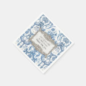 Floral Elegant  Blauw N Wit Zilveren Bruid Servet (Hoek)