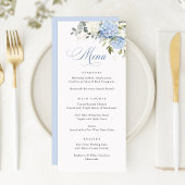 Floral Elegant Blauw Wit Hydrangea Bruiloft Menu