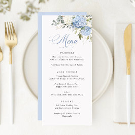 Floral Elegant Blauw Wit Hydrangea Bruiloft Menu