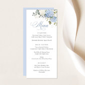 Floral Elegant Blauw Wit Hydrangea Bruiloft Menu