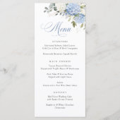 Floral Elegant Blauw Wit Hydrangea Bruiloft Menu (Voorkant)