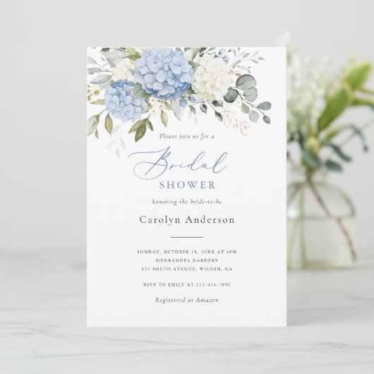 Floral Elegant Blauw Wit Hydrangea Vrijgezellenfee Kaart (Staand voorkant)