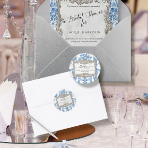 Floral Elegant  Blauw Wit Zilver Dank u Ronde Sticker