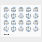 Floral Elegant Blauw Wit Zilveren Bruid Ronde Sticker (Vel)