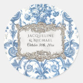 Floral Elegant Blauw Wit Zilveren Bruid Ronde Sticker (Voorkant)