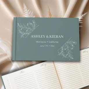Floral Elegant Blauwgroen Huwelijk Gastenboek